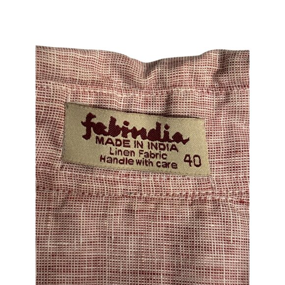 Fabindia Mens Red Linen Button-Up Long-Sleeve Shirt Size 40 - Picture 3 of 6